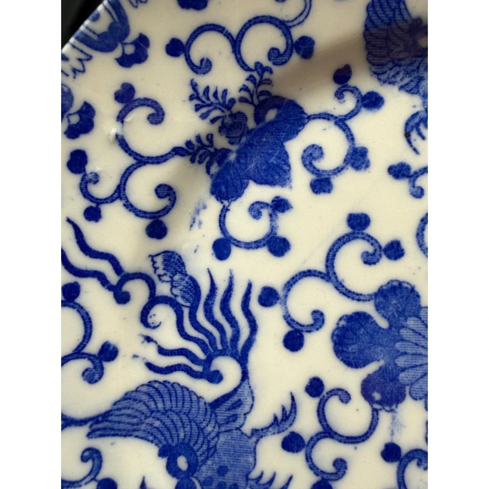Vintage Blue and White Japanese Porcelain Phoenix Floral Transferware Plate 7